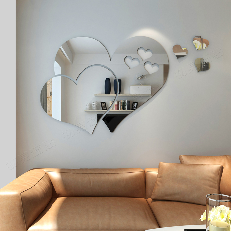 창조적인 3D 아크릴 스테레오 벽 스티커 거울 장식 침실 거실 TV 배경 심장 모양의 로맨틱