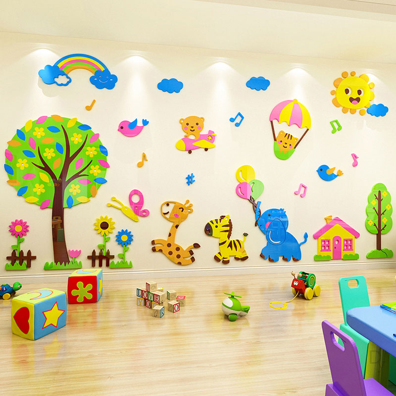 유치원 벽 장식 어린이 방 장식 아크릴 거실 학교 배경 벽 레이아웃 3D 스테레오 벽 스티커