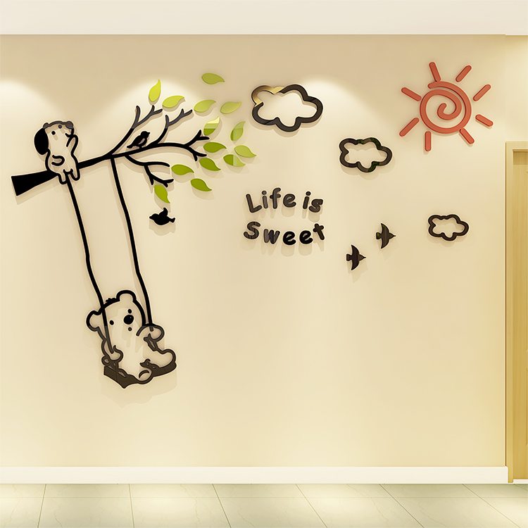 곰 스윙 3D 아크릴 크리스탈 스테레오 벽 스티커 거실 침실 어린이 TV 배경 홈 장식 그림