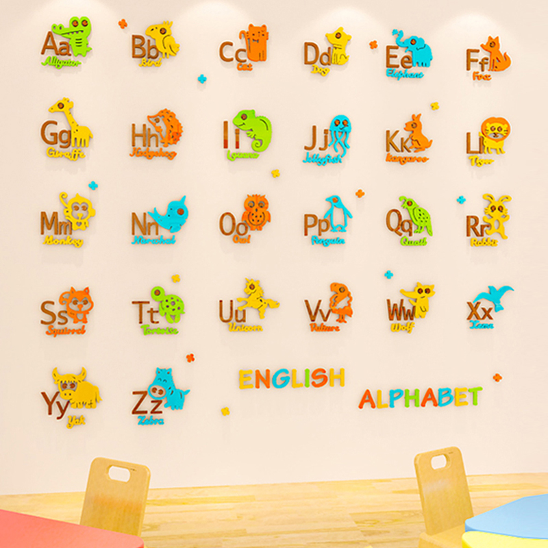 26 영어 영어 알파벳 벽 스티커 어린이 아기 유치원 조기 교육 학습 아크릴 3d 스테레오 스티커