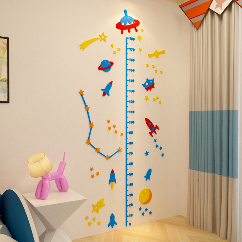 홀 유치원 어린이 방 측정 몸 우주 별이 빛나는 하늘 만화 높이 스티커 손님 높은 발 3D 아크릴 스테레오 벽