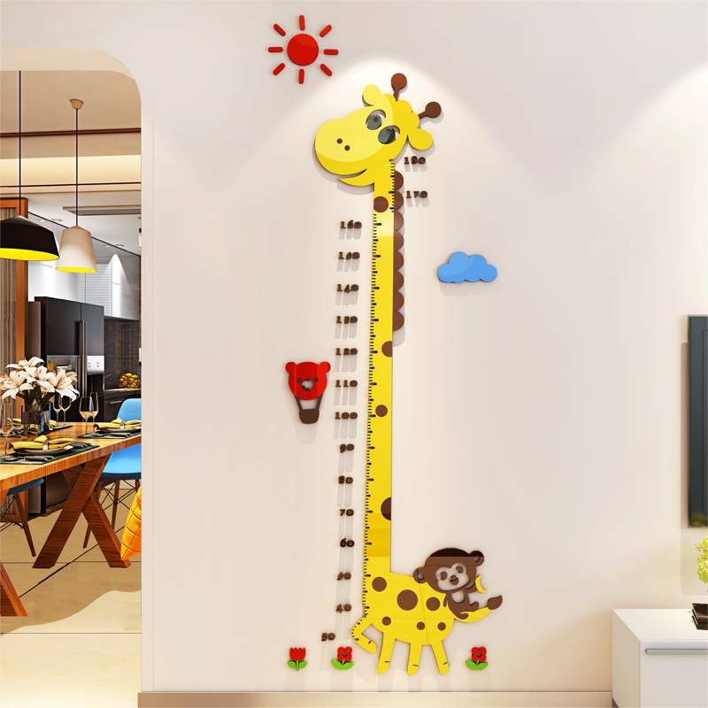 3D 아크릴 스테레오 만화 그리기 어린이 방 유치원 게스트 기린 높이 벽 스티커 홀 아기 측정 통치자
