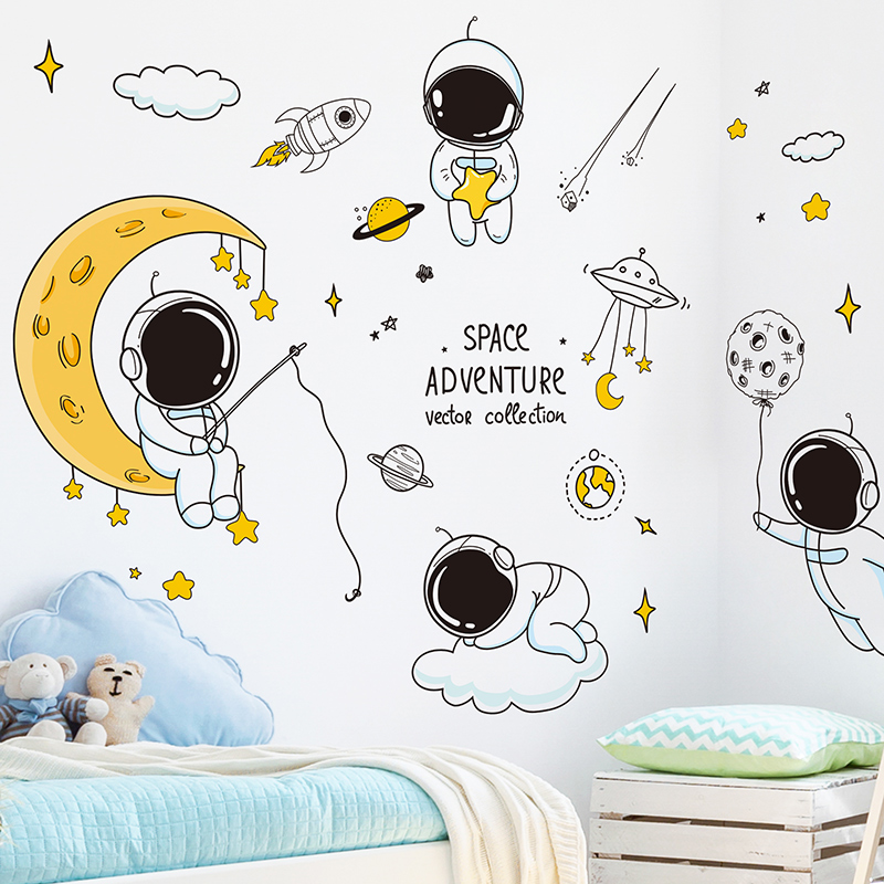 어린이 방 만화 벽 스티커 유치원 교실 침실 배경 장식 탐험 우주 조기 교육