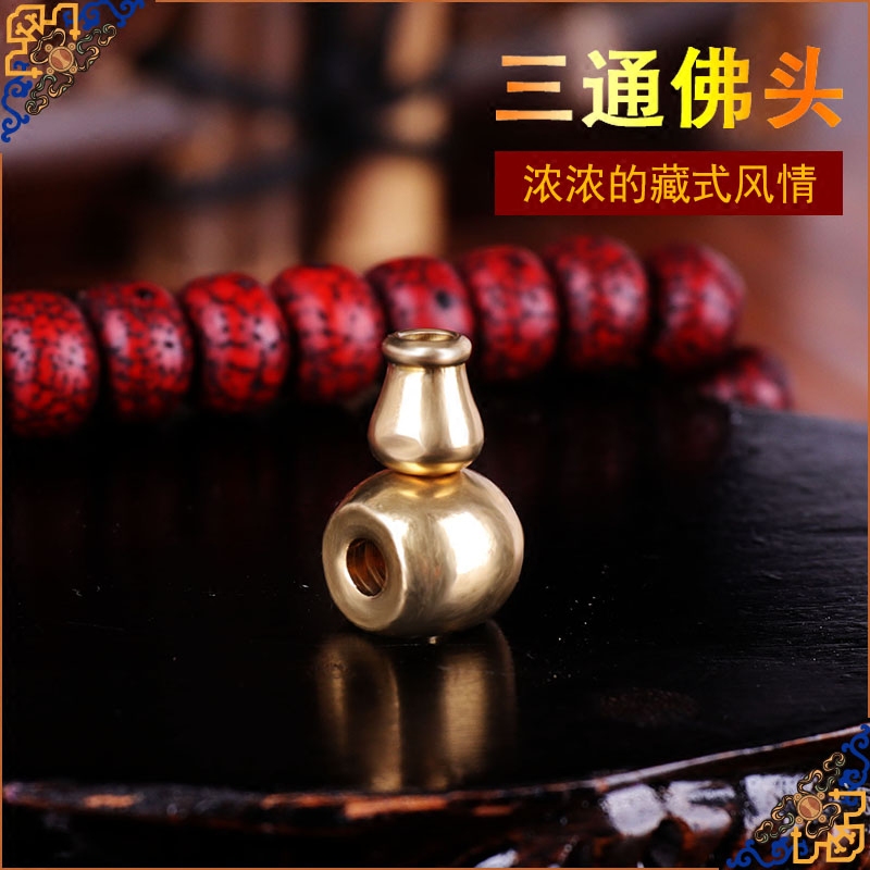 Dazang 선 장식품 티베트어 불교 비즈 비즈 팔찌 액세서리 순수 구리 광택 묵주 티 부처님 머리 길이 1.9cm