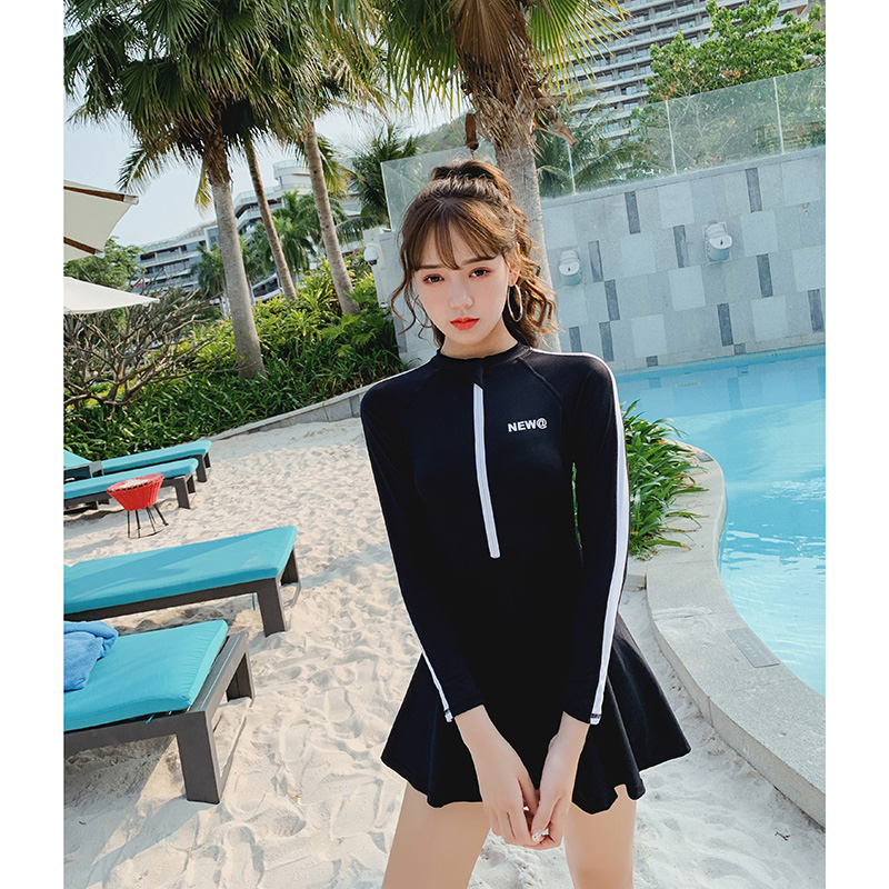 선 스크린 긴 소매 결합 된 한국인 바람 수영복 큰 얇고 덮여 배꼽 보수적 인 온천 수영복 여성 요정 팬