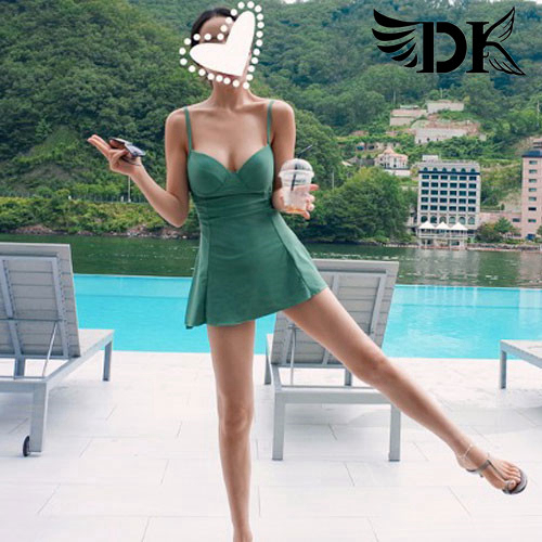 구입 DK 정품 원피스 수영복 여자 가슴 가슴 섹시한 커버 배꼽 얇은 어깨 끈 스커트 보수적 인 온천 수영복