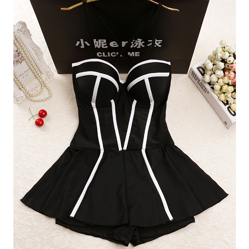 여성 원피스 패션 수영복 검은 색과 흰색 드레스 스타일 강철 지원 작은 가슴은 복부 온천 인 모여