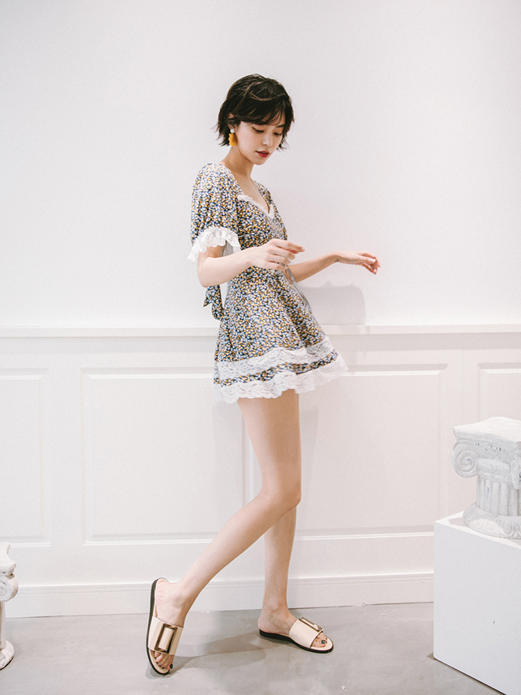 여성 원피스 패션 수영복 아사쿠사 하프 타락 시티 -L 마이너 플로럴 핫 스프링 스커트 드레스