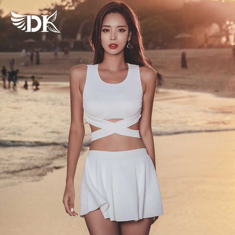 DK 수영복 여성 2019 New Split Skirt Sexy Gather 보수적 Covering 배꼽 Thin 한국어 수영복