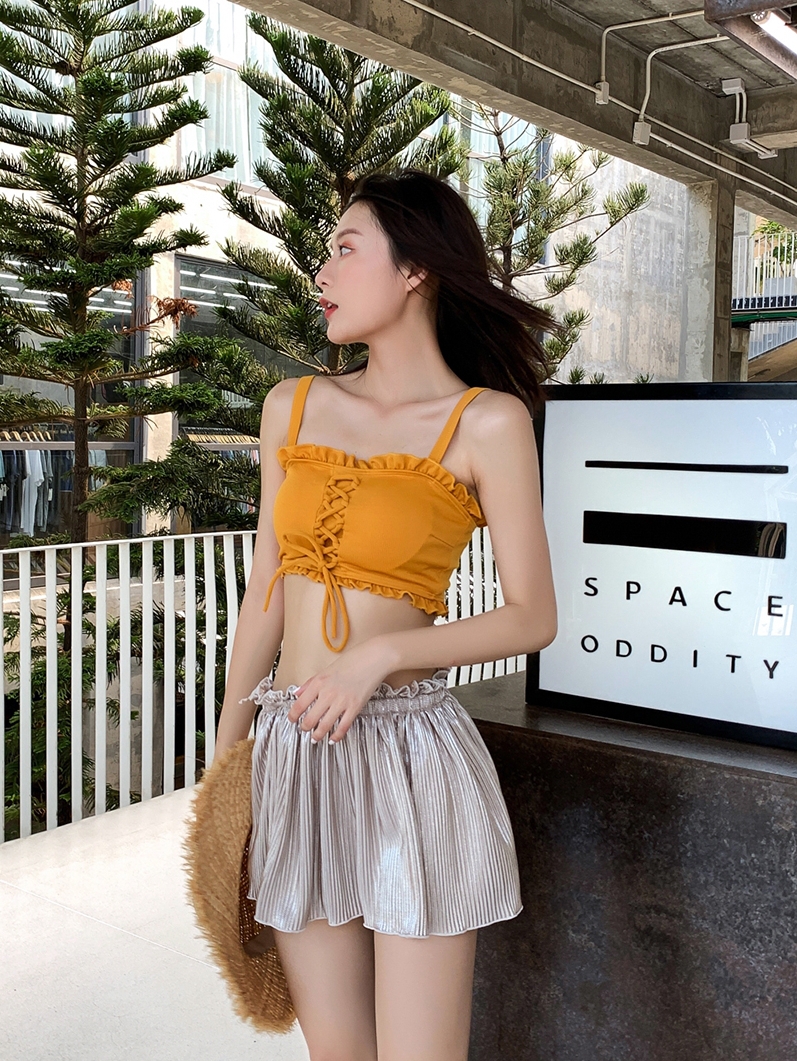 여성 투피스 New Mulang Swimsuit ins Wind Cute Japanese Swimsuit Girl Student Girl Small Chest Split Three Piece Set
