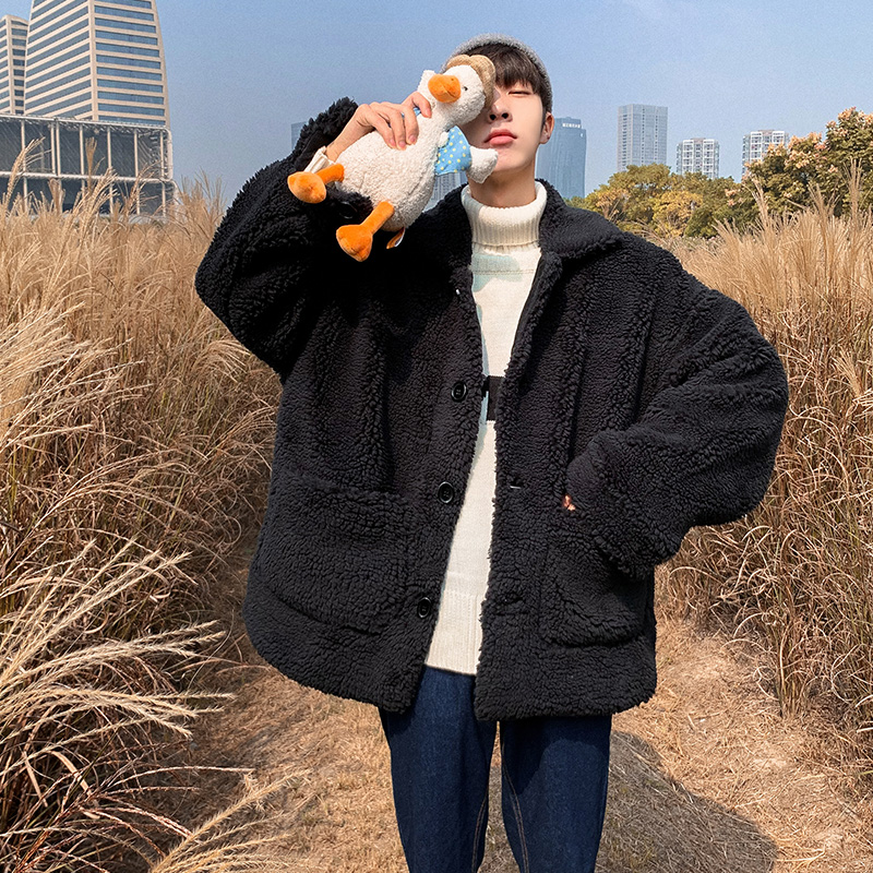 겨울 남성 플러스 벨벳 두꺼운 따뜻한 양가죽 재킷 인 조수 브랜드면 옷 한국 트렌드 학생 재킷