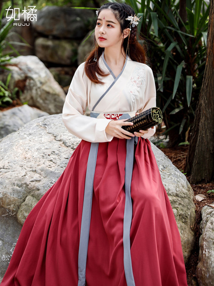 중국 전통의상 여성 양배추 풀 세트 칼라 스커트 성능 의상 우아한 고대 슈퍼 요정 봄 여름