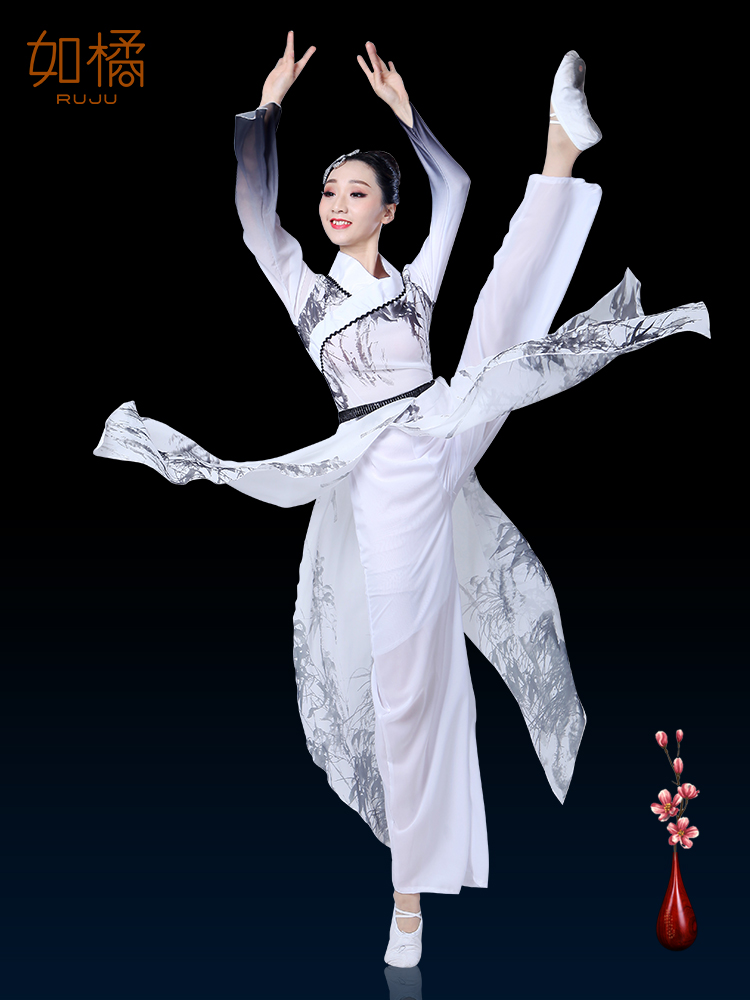 중국 전통의상 클래식 댄스 옷 여성 우아한 중국식 잉크 및 세척 의상 제인 댄스 팬 댄스 망고 고대 댄스 옷