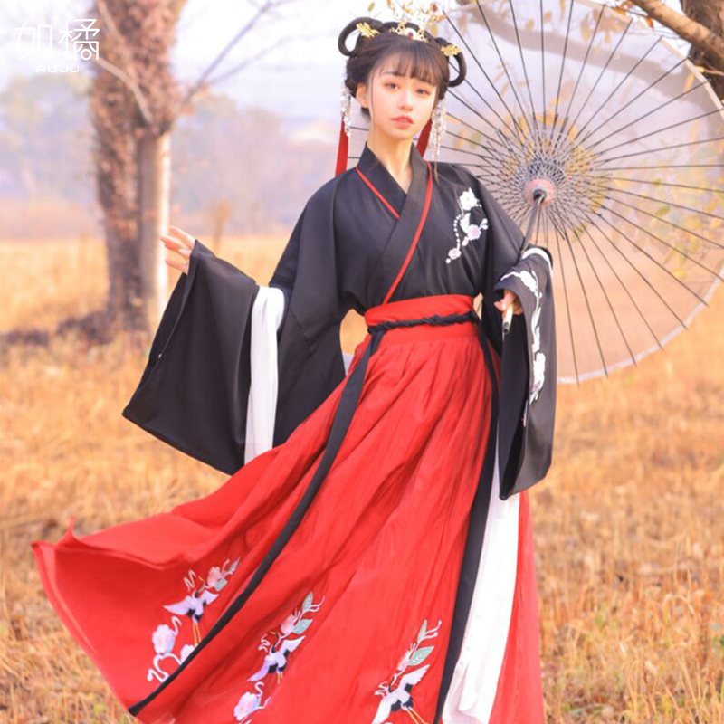 중국 전통의상 여성 가을 슈퍼 요정 우아한 허리 전체 양배추 개선 드레스 체리 의상