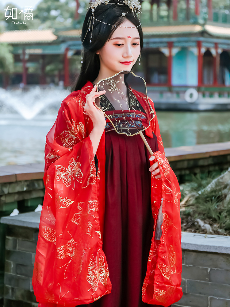 중국 전통의상 여성 꽃 결혼 개선 가슴 치마 청동 불멸의 우아한 슈퍼 요정 고대 가을 겨울 의상