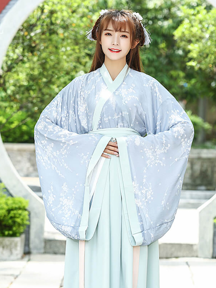 중국 전통의상 여성 웨이 진 긴팔 허리 치마 의상 개선 빅사이즈 큰 셔츠 가을 겨울