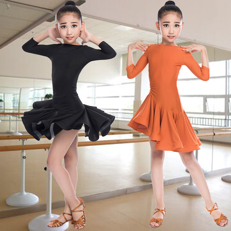 어린이 라틴 댄스 치마 여자 연습 옷 춤 시험 경쟁 의류 가을 겨울
