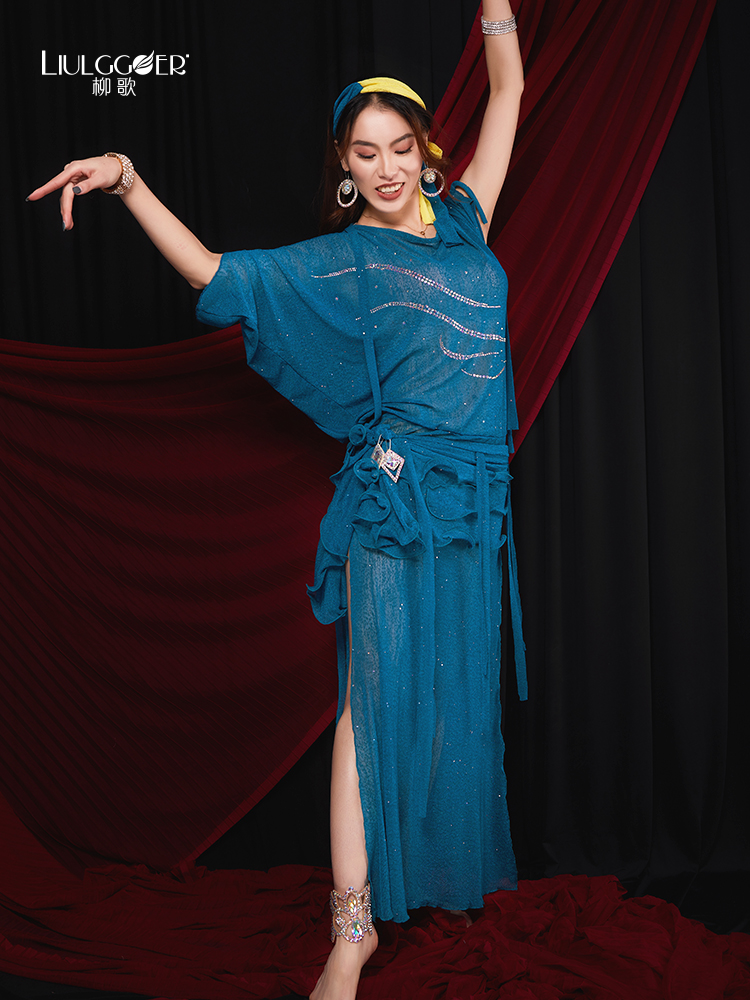 리우 지의 밸리 춤 성능 의류 여성 가운 정장 장식 조각 댄스 옷 핫 라인 석 의상