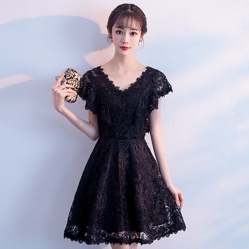 작은 이브닝 드레스 여성 검은 색 짧은 단락 작은 기질 드레스는 얇은 파티 보통 저녁 착용
