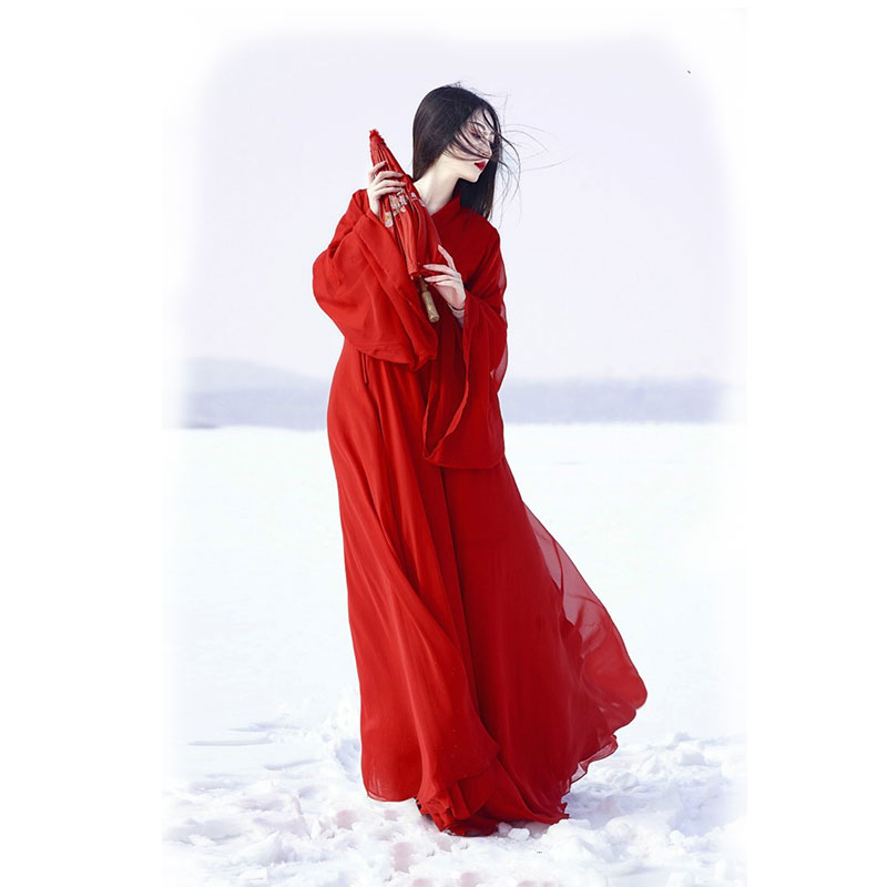 웨이 진풍 Hanfu 여성의 새로운 골동품 중국 스타일의 복고풍 Hanfu 여성의 코스프레 의상 의상 레드