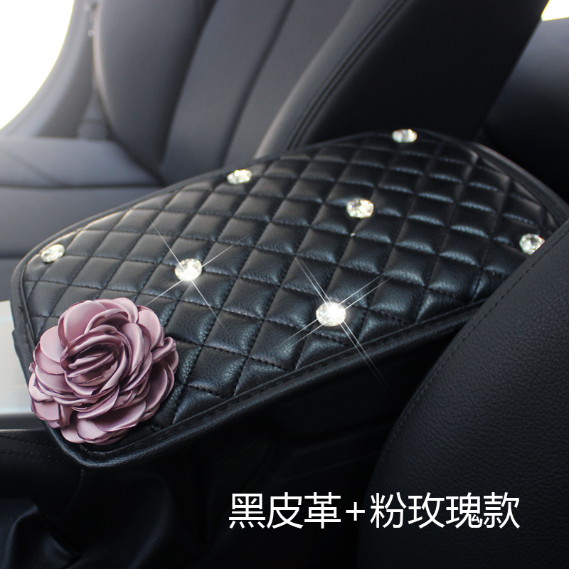 한국 패션 레이디 자동차 손 커버 겨울 봉제 따뜻한 장미 꽃 다이아몬드 자동차 팔걸이 상자 쿠션