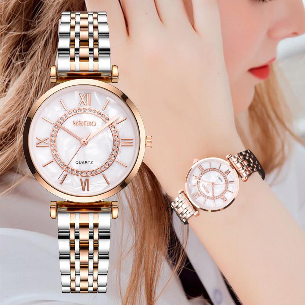 럭셔리 크리스탈 여성 팔찌 시계 톱 브랜드 패션 다이아몬드 쿼츠 스틸 손목