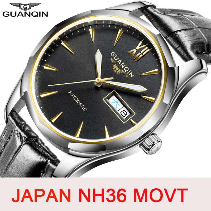 GUANQIN 기계식 시계 남성 일본 NH36 무브먼트 자동식 남성용 시계 브랜드 최고급 방수 사파이어 Relogio Masculino