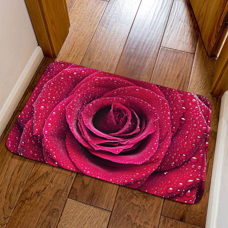 침실 복도 주방 욕실 문 매트 홈 미끄럼 매트에 빨간 장미 쿠션