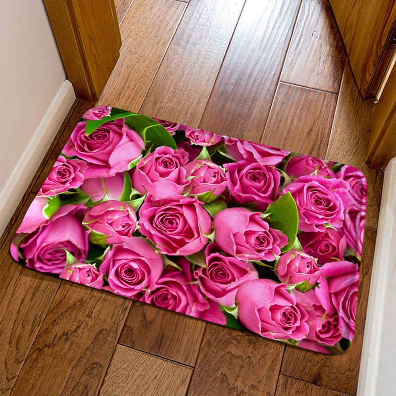 사용자 정의 간단한 창조적 인 꽃 문 매트 바닥 커피 테이블 거실 카펫 침실 룸 침대 옆 장미 바닥 매트