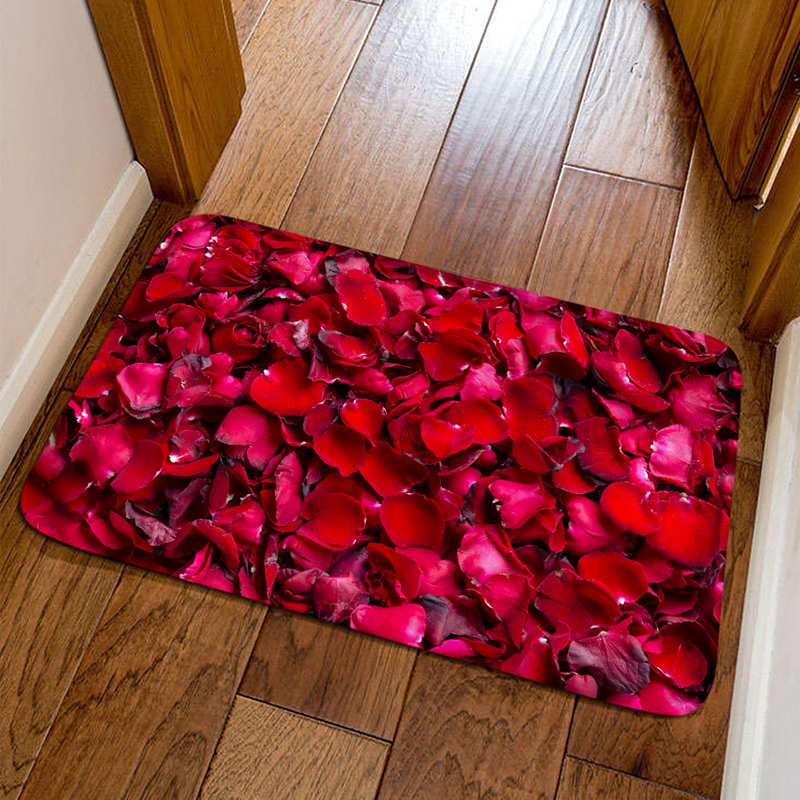 장미 꽃잎 문 매트 직사각형 현관 침실 크리에이티브 카펫 홈 도어