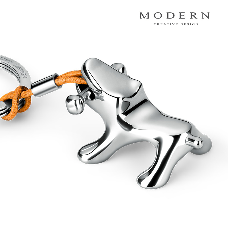 독일어 현대 귀여운 금속 강아지 키 체인 크리에이티브 순수 스테인레스 스틸 자동차 열쇠 고리 펜던트