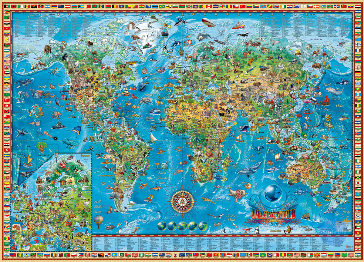 퍼즐 HEYE World Map Wonderful 2000pcs 수입 르누아르