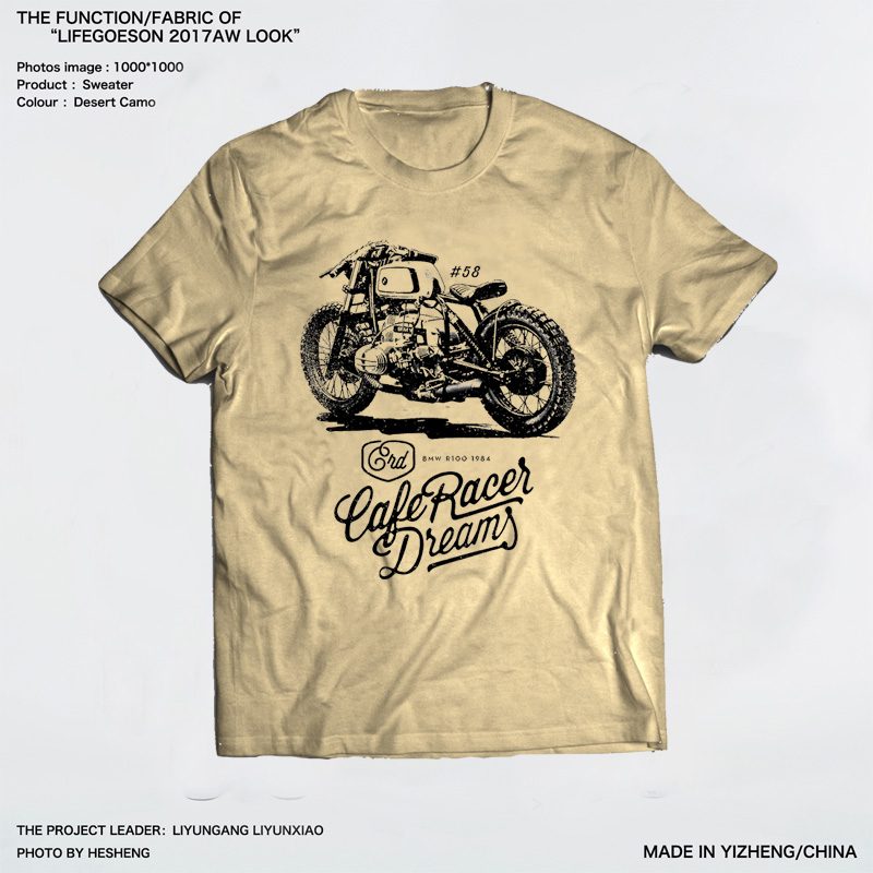 미국의 빈티지 기관차 터프가 툴링 아미 카지 스타일 일본 오토바이 트렌드 무거운면 반팔 티셔츠