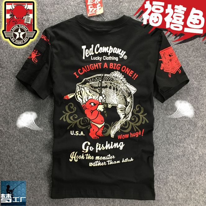 악마 낚시 패션 반팔 남성 홍콩 스타일 티셔츠 하라주쿠 트렌드 인쇄면 일본 브랜드 힙합 반 소매