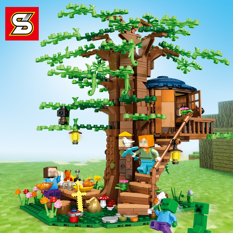 레고호환 큐브 세계 Minifigures 숲 트리 하우스 장면 호환 어린이 조립 빌딩 블록 장난감 선물 S 브랜드 6187