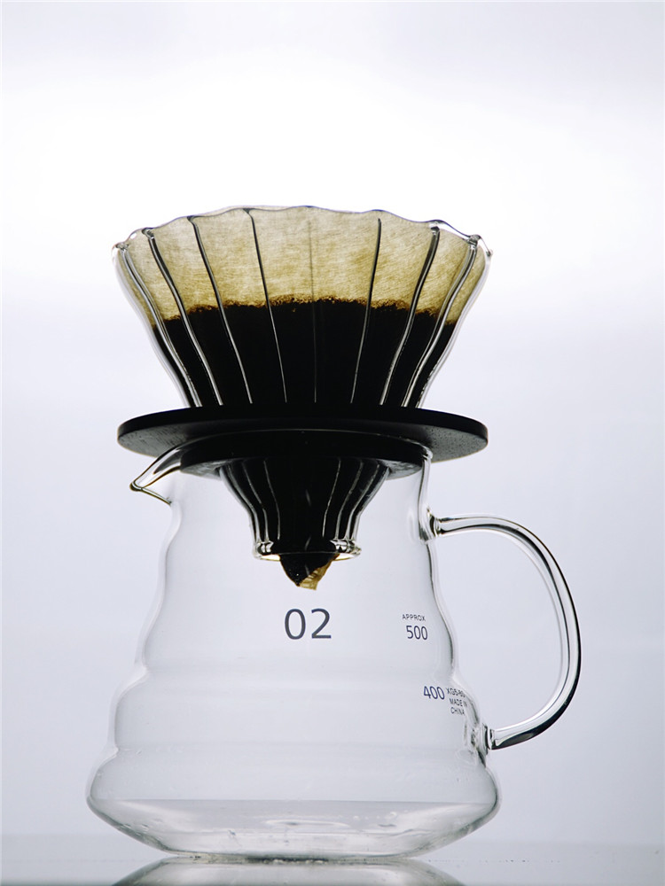 손 구멍을 뚫은 커피 포트 세트 조합 고온 방지 호두 트레이 V60 유리 필터 컵 가정용 물방울 공유 냄비