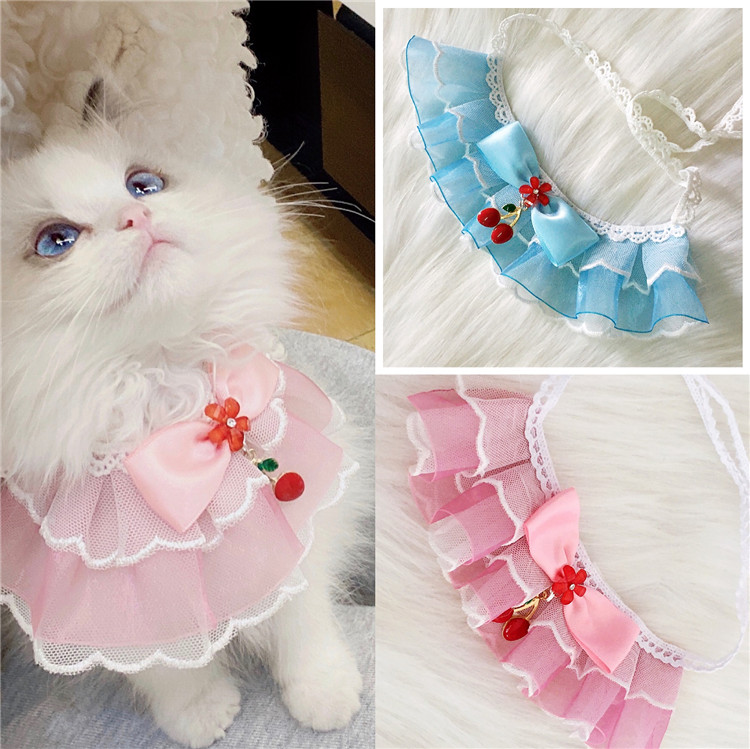 애완 동물 고양이 요정 요정 레이스 침 수건 테디 개 턱받이 삼각형 스카프 활 장식