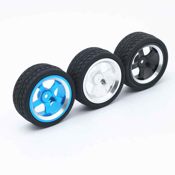 알루미늄 합금 똑똑한 차 바퀴 금속 바퀴 65mm 고무 타이어 DIY 모형 장난감 차 로봇