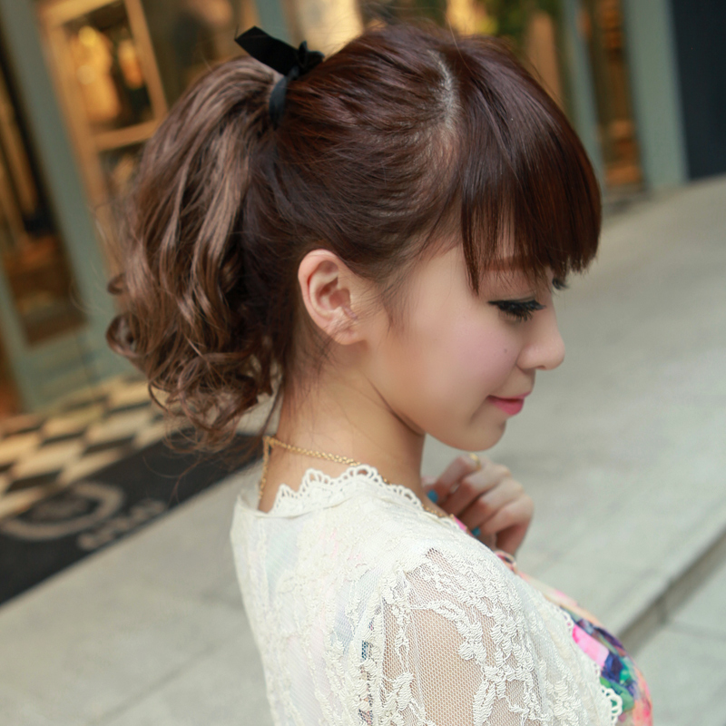 핀 Xiu 실제 샷 공주 쇼트 볼륨 포니테일 무성한 귀여운 가발 묶은 가짜 곱슬 머리