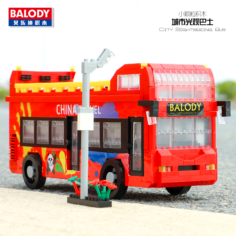 BALODY Belledi 관광 버스 모델 빌딩 블록 작은 입자 조립 장난감 퍼즐