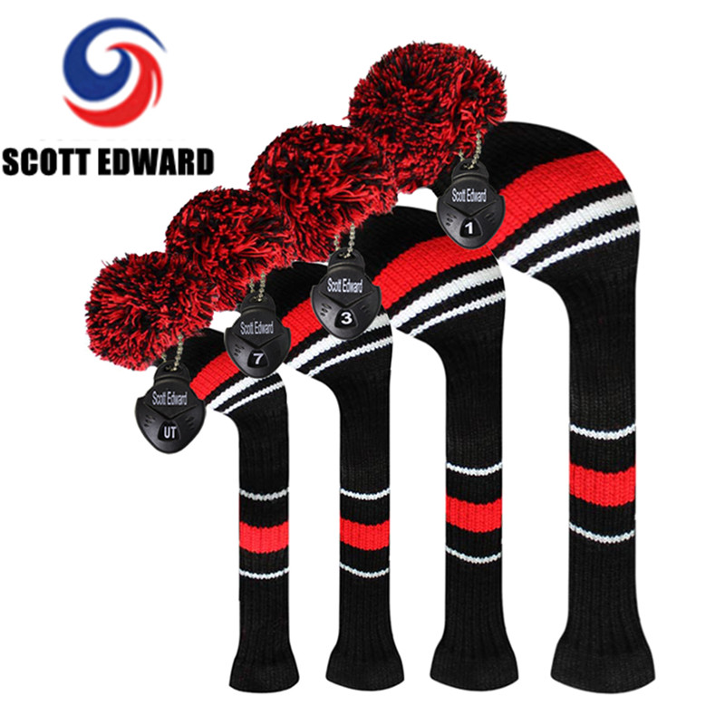 골프 클럽 커버 네 조각 검은 색, 빨간색과 흰색 경고 컬러 니트 양모 큐 커버 135 나무 클럽 헤드 커버