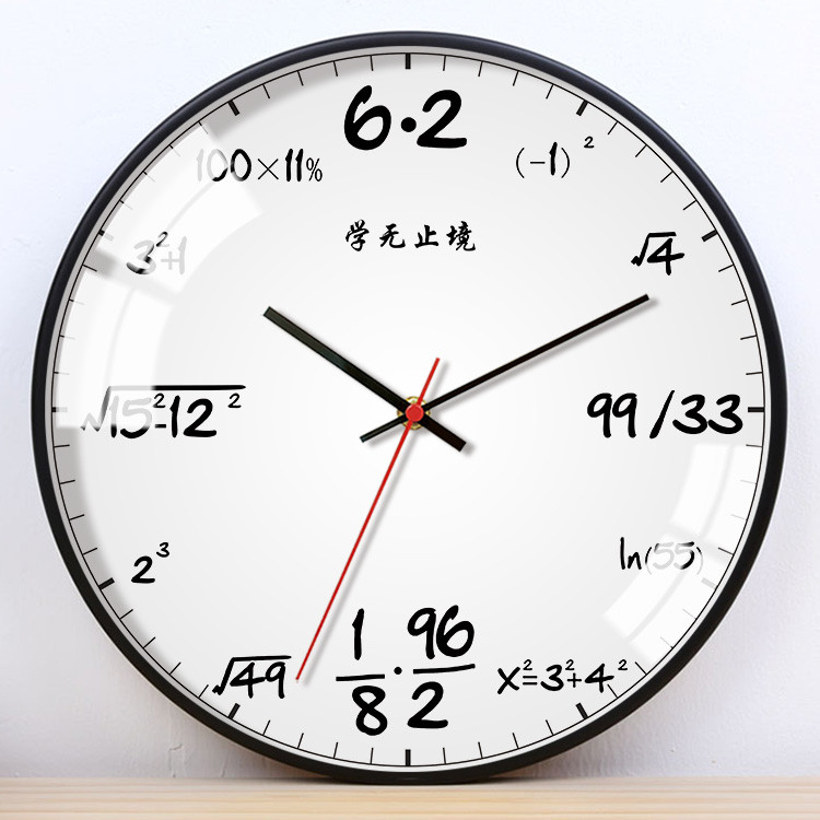 심플 화이트 라운드 수학 공식 시계판 학교 학원 교실 훈련 기관 음소거 벽시계