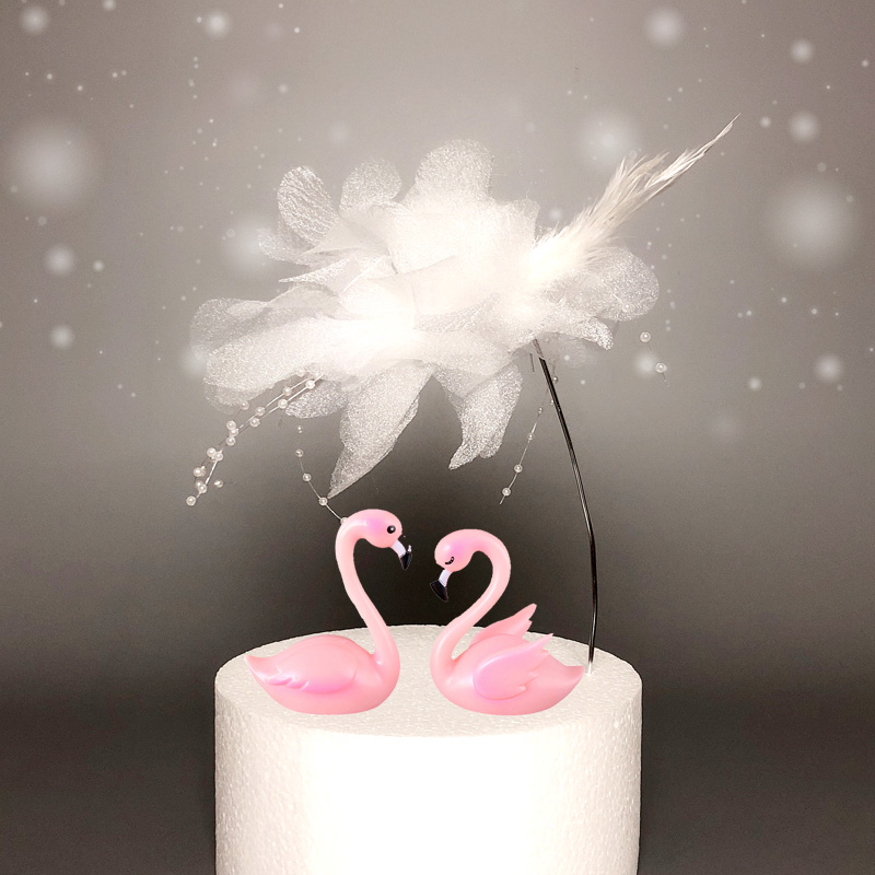 그물 빨간 케이크 장식 아름다운 진주 레이스 깃털 원사 꽃 플러그인 베이킹 생일 디저트 테이블 장식 플러그인