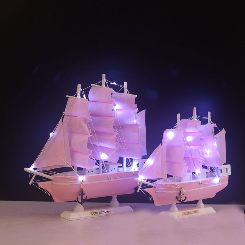 핑크 소녀 하트 나무 항해 선박 장식 블루 모델 조명 베이킹 케이크 공예