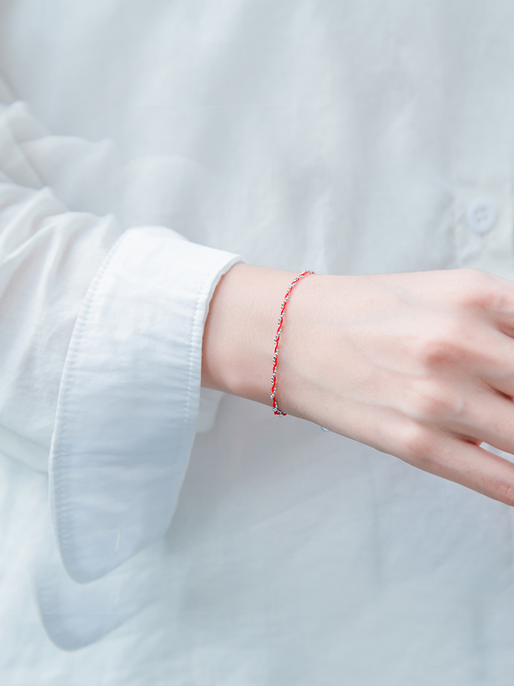 붉은 로프 팔찌 꼰 여자 친구 여성 스털링 실버 학생 간단한 숲 차가운 바람 손