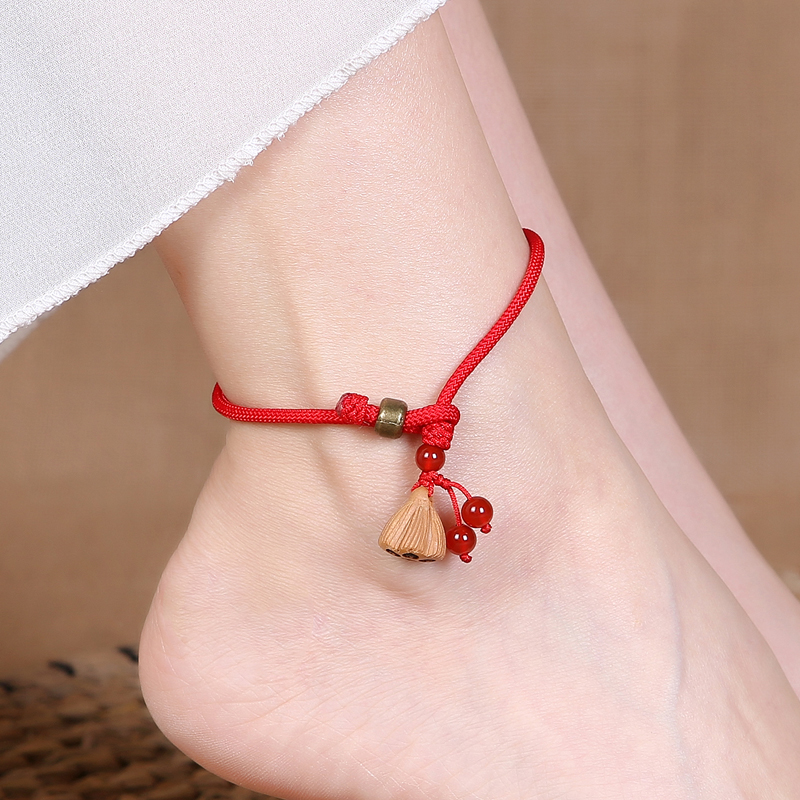 순수한 보석 복숭아 나무 연꽃 붉은 밧줄 발목 여성 출생 년 악세사리 골동품 마노 발 누드 성격 간단한 행운 빕니다