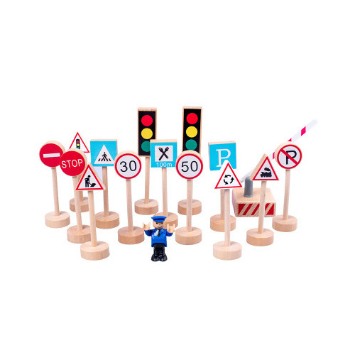 새로운 도로 교통 표지 모델 미니 나무 교통 표지 신호등 어린이 조기 교육 장난감
