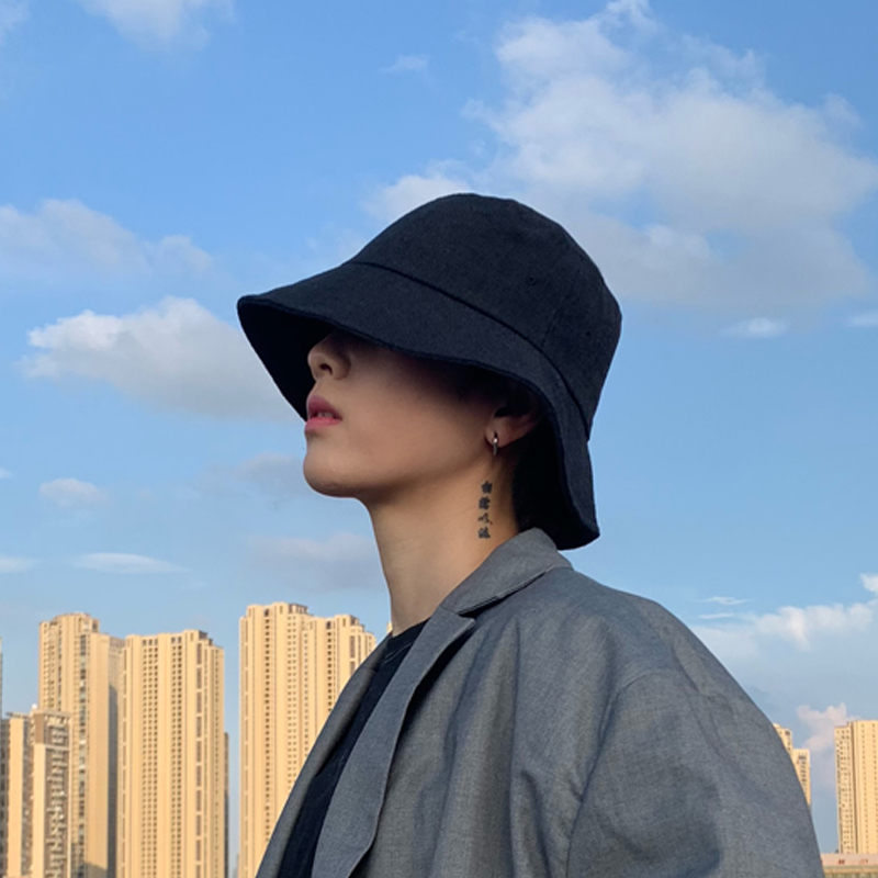 검은 벙거지 모자 남성 봄 여름 통기성 분지 일본 선 스크린 태양
