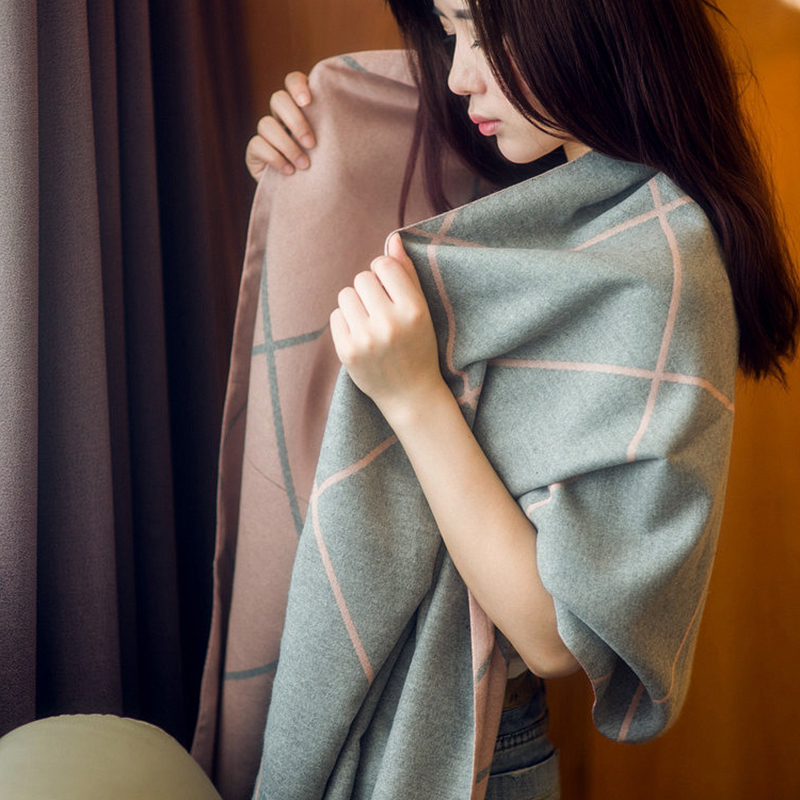 격자 무늬 스카프 여성 가을과 겨울 따뜻함 패딩 망토 망토 세련된 한국어 캐시미어 숄 커버 담요 이중