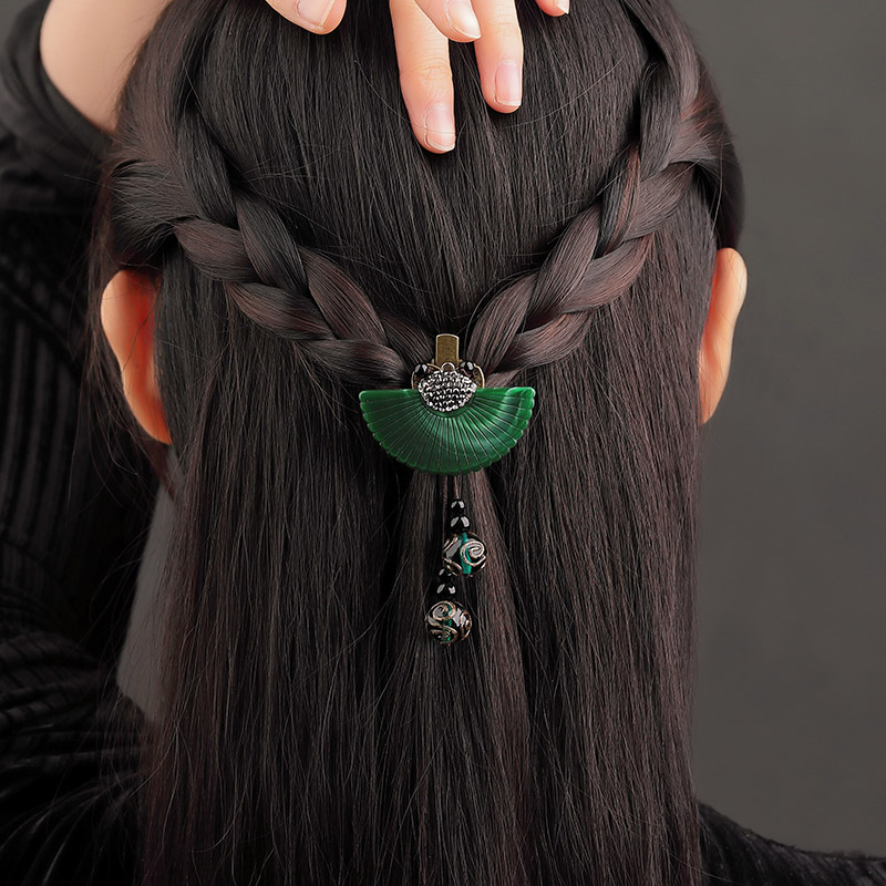 골동품 녹색 V 자형 머리핀 머리 장식 빈티지 고전 중국 스타일 말꼬리 사이드 클립 헤어 악세사리 여성